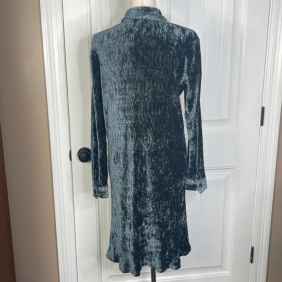 SOFT SURROUNDINGS Women's Maxime Soft Velvet Crinkle Shirt Dress Size PM/Blue - Picture 5 of 12